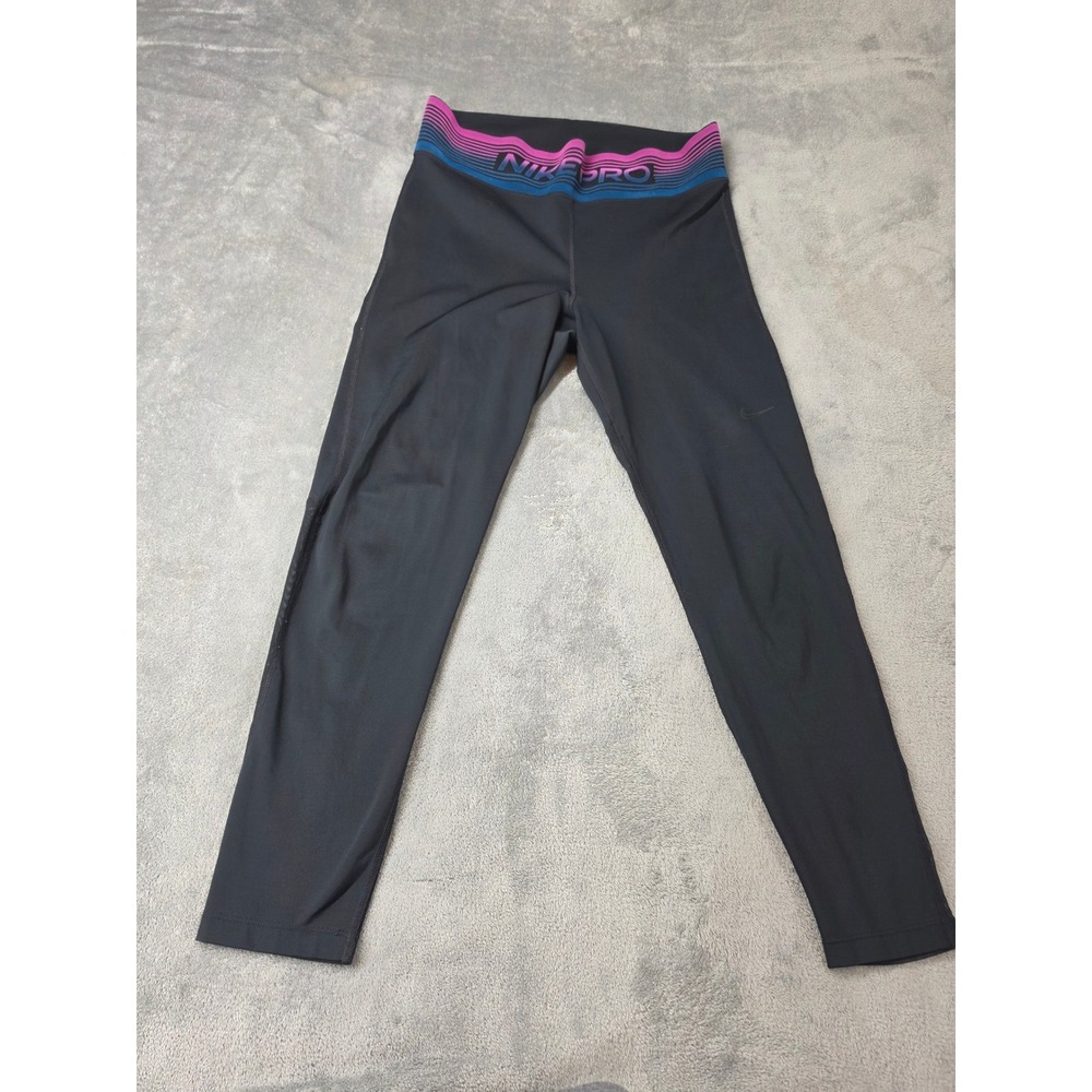 Nike Pro Women Black Training Leggings Pink Blue Gradient Waist‎  L